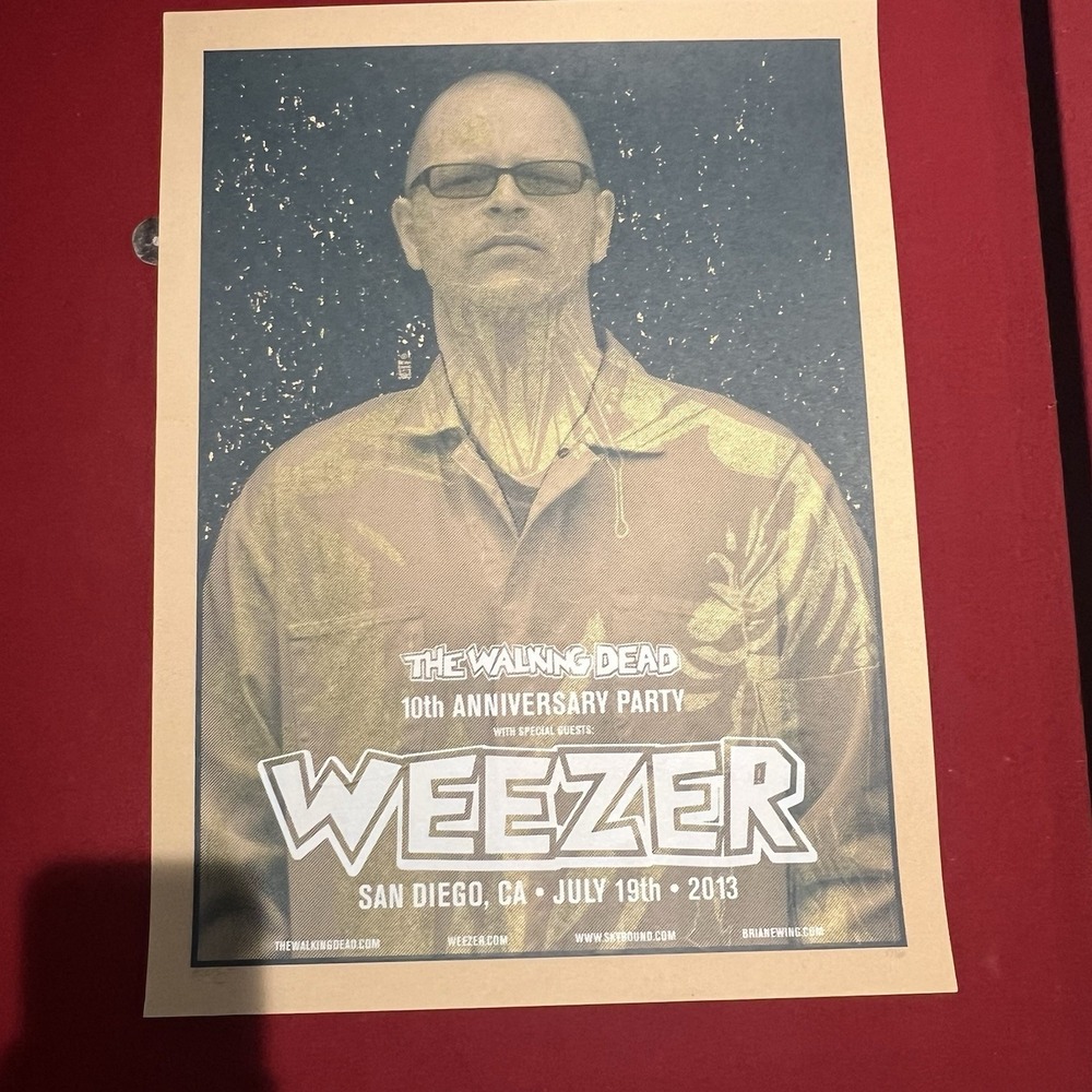 The Walking Dead  Weezer 10th Anniversary Comic Con 2013 Poster Signed/NUMBERD